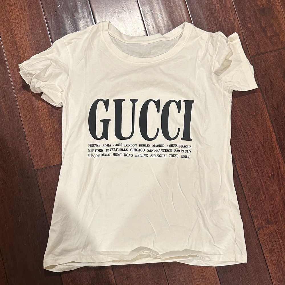 Cream T-Shirt with Black Logo